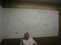 Josh in front of the buzzword compliant whiteboard at his Marysville office